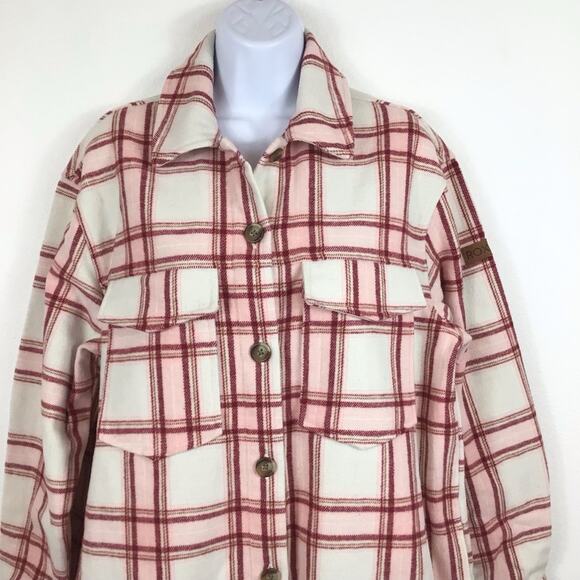 ROXY NWT Check the Swell Wool Blend Flannel Shacket Top Small - Picture 2 of 5